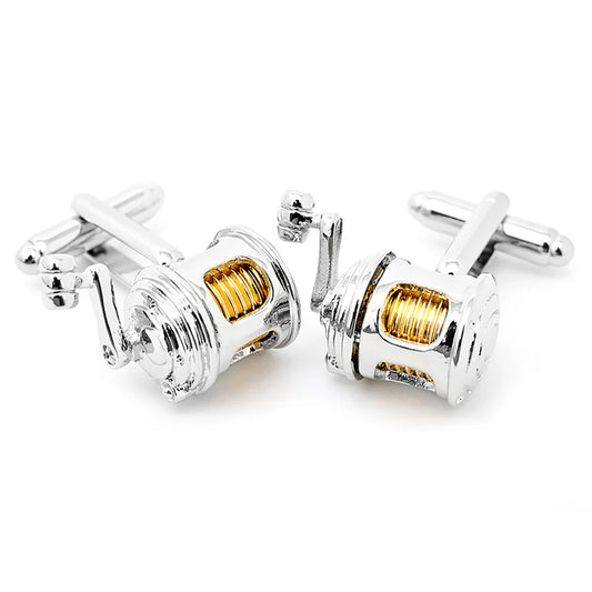 Cufforax Men's Silver Fishing Reel Novelty Cufflinks