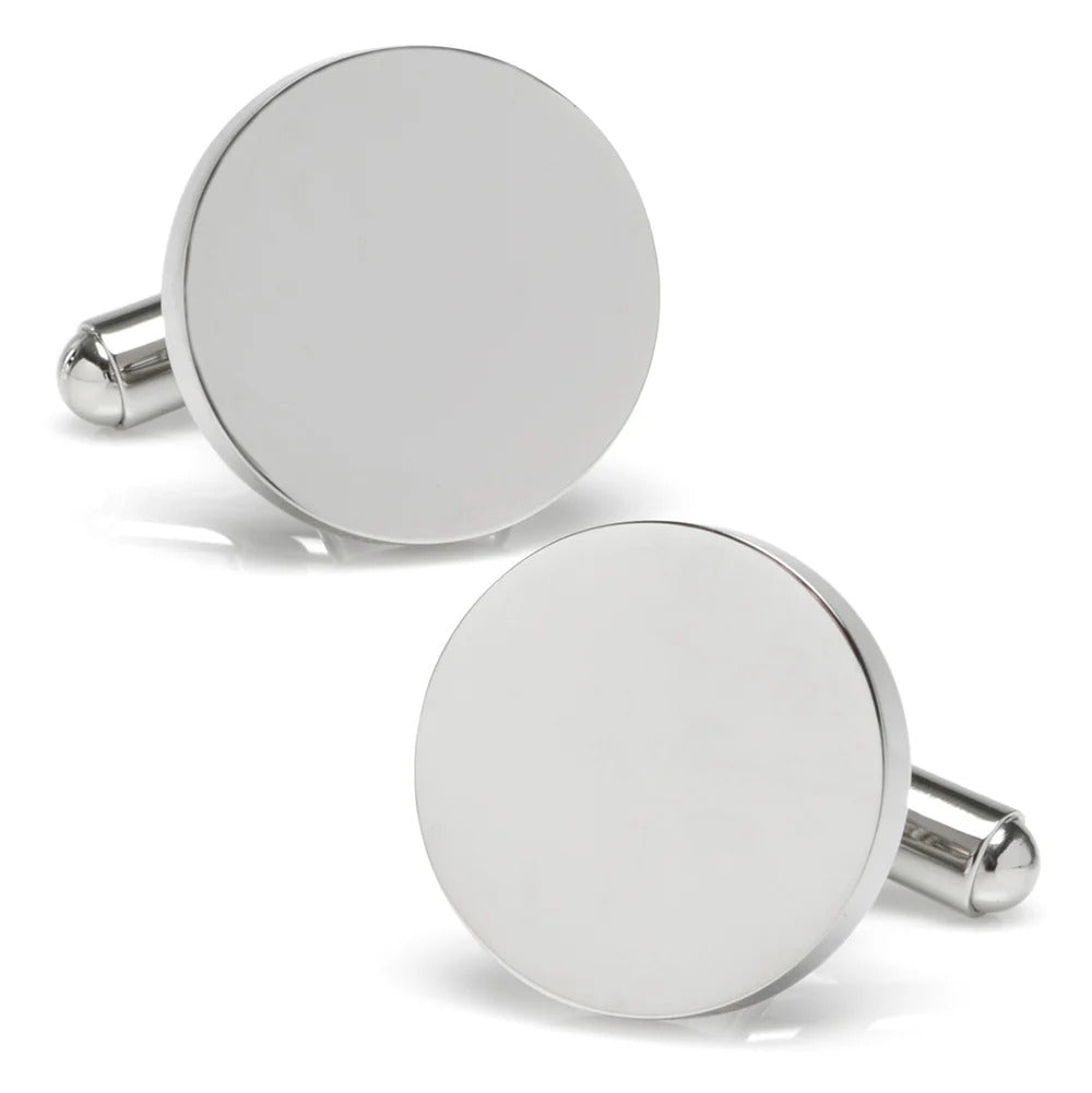 Cufforax Men's Silver Round Engravable Stainless Steel Cufflinks