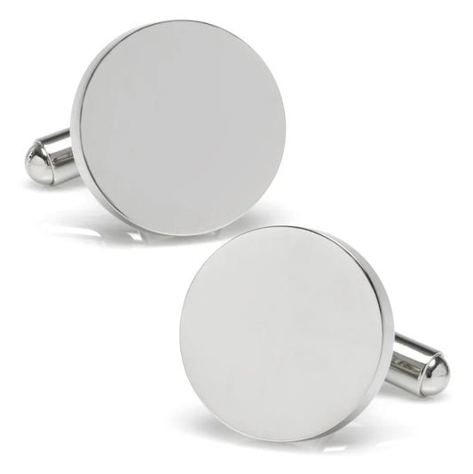Cufforax Men's Silver Round Engravable Stainless Steel Cufflinks