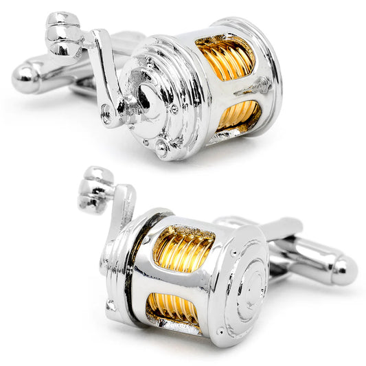 Cufforax Men's Silver Fishing Reel Novelty Cufflinks