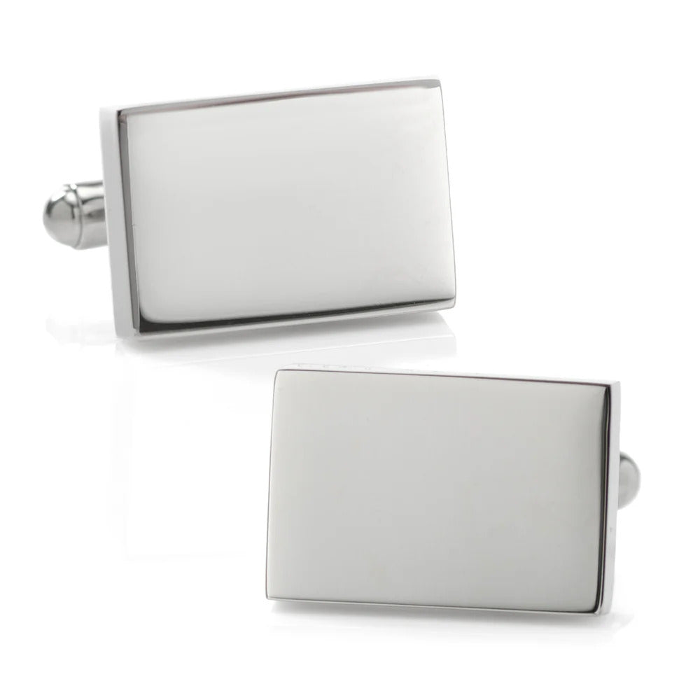 Cufforax Men's Silver Rectangle Engravable Stainless Steel Cufflinks