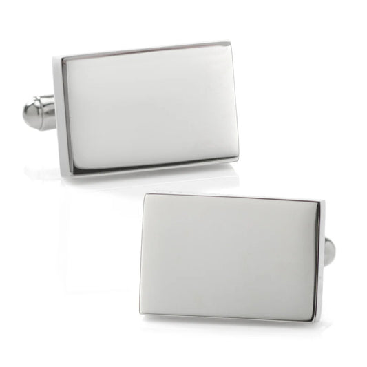 Cufforax Men's Silver Rectangle Engravable Stainless Steel Cufflinks