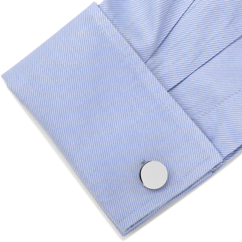 Cufforax Men's Silver Round Engravable Stainless Steel Cufflinks