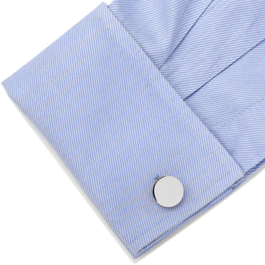 Cufforax Men's Silver Round Engravable Stainless Steel Cufflinks