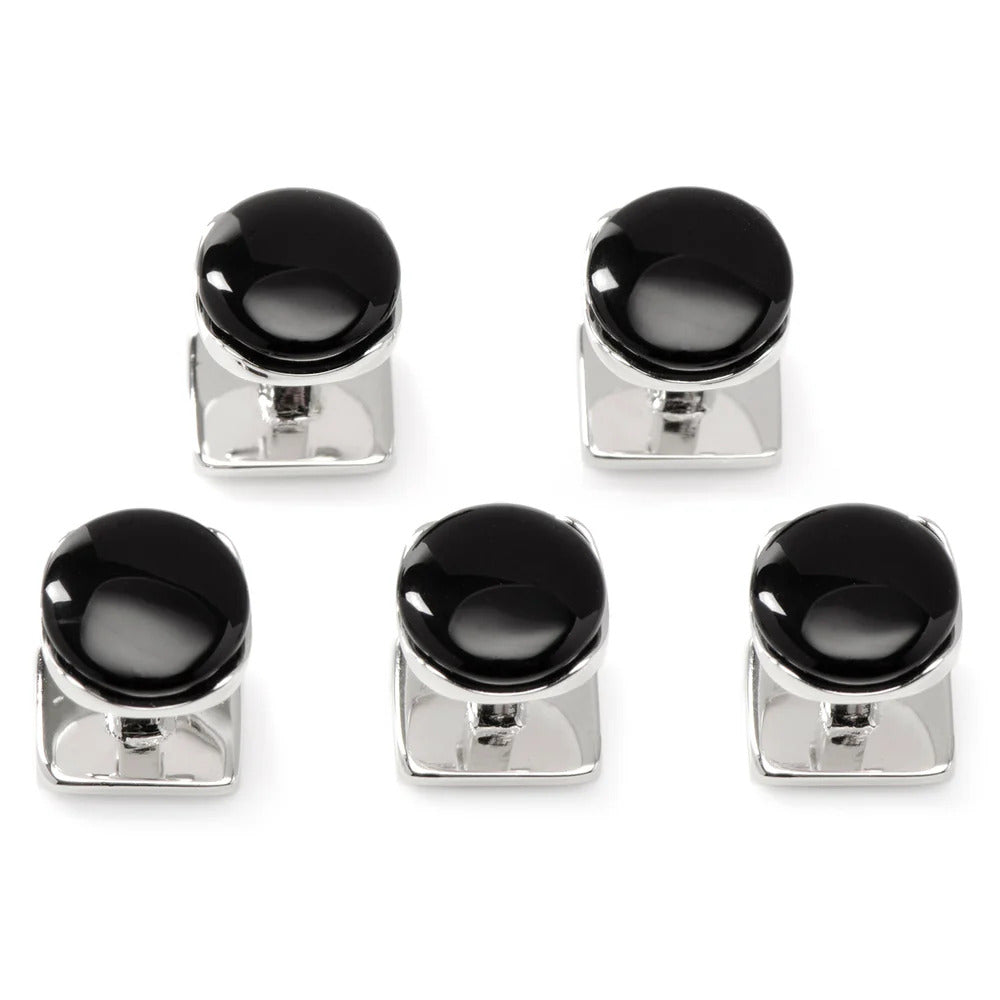 Cufforax Men's Sterling Silver Round Onyx Formal Stud Set