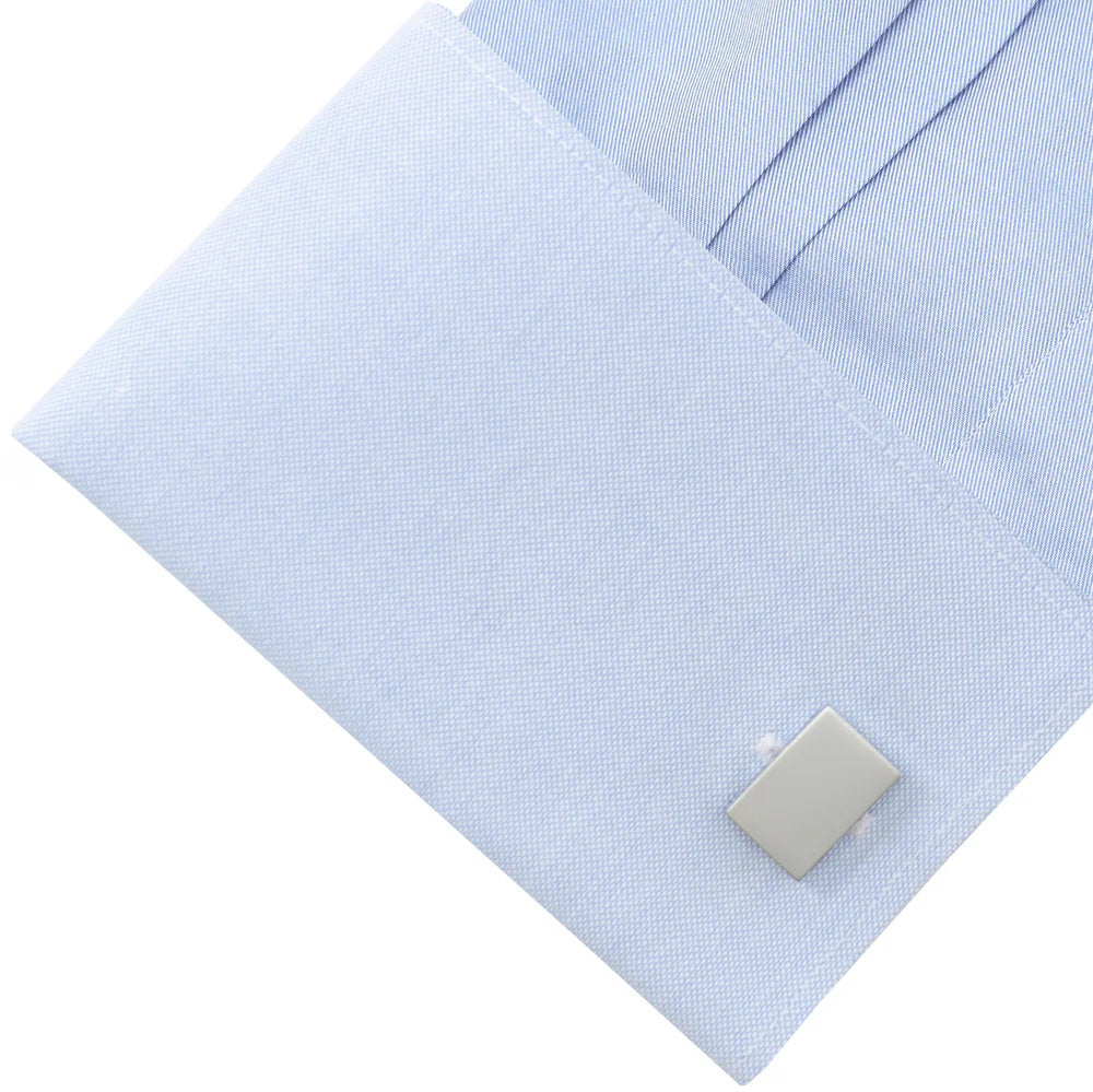 Cufforax Men's Silver Rectangle Engravable Stainless Steel Cufflinks