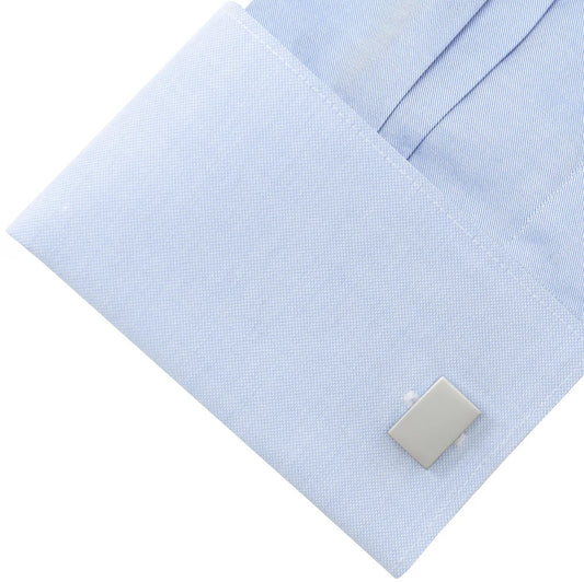 Cufforax Men's Silver Rectangle Engravable Stainless Steel Cufflinks