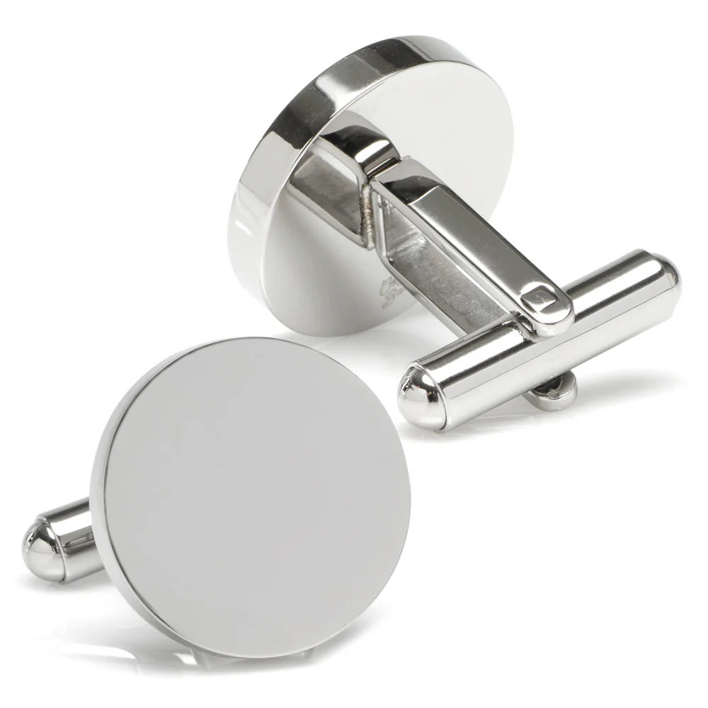 Cufforax Men's Silver Round Engravable Stainless Steel Cufflinks
