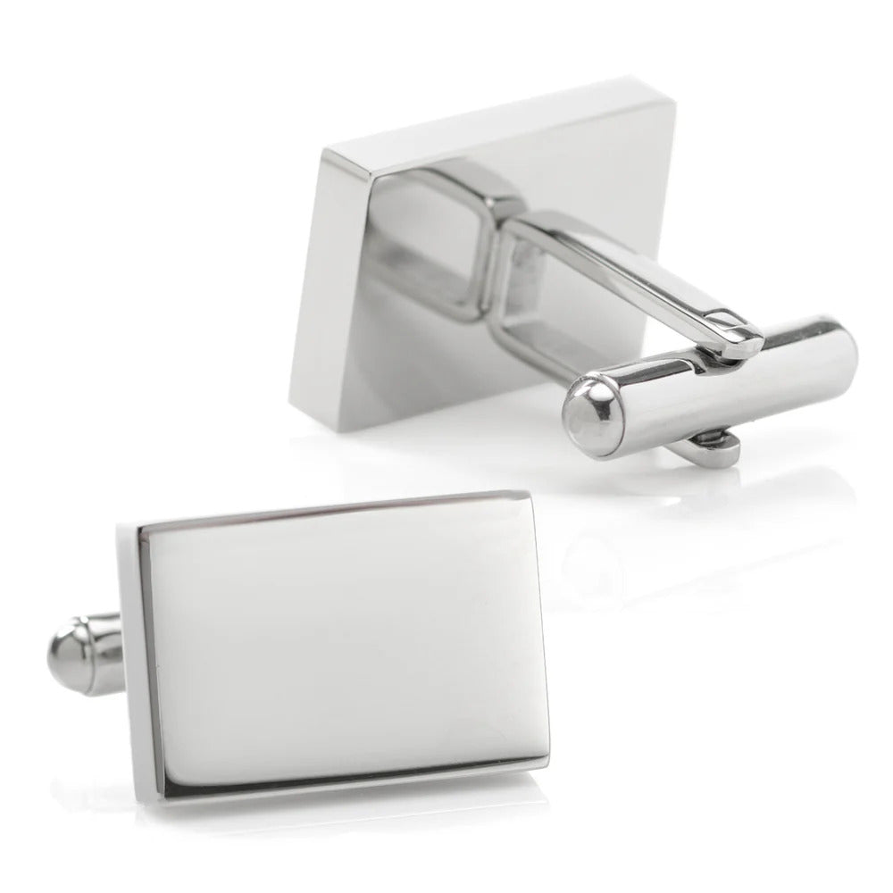 Cufforax Men's Silver Rectangle Engravable Stainless Steel Cufflinks