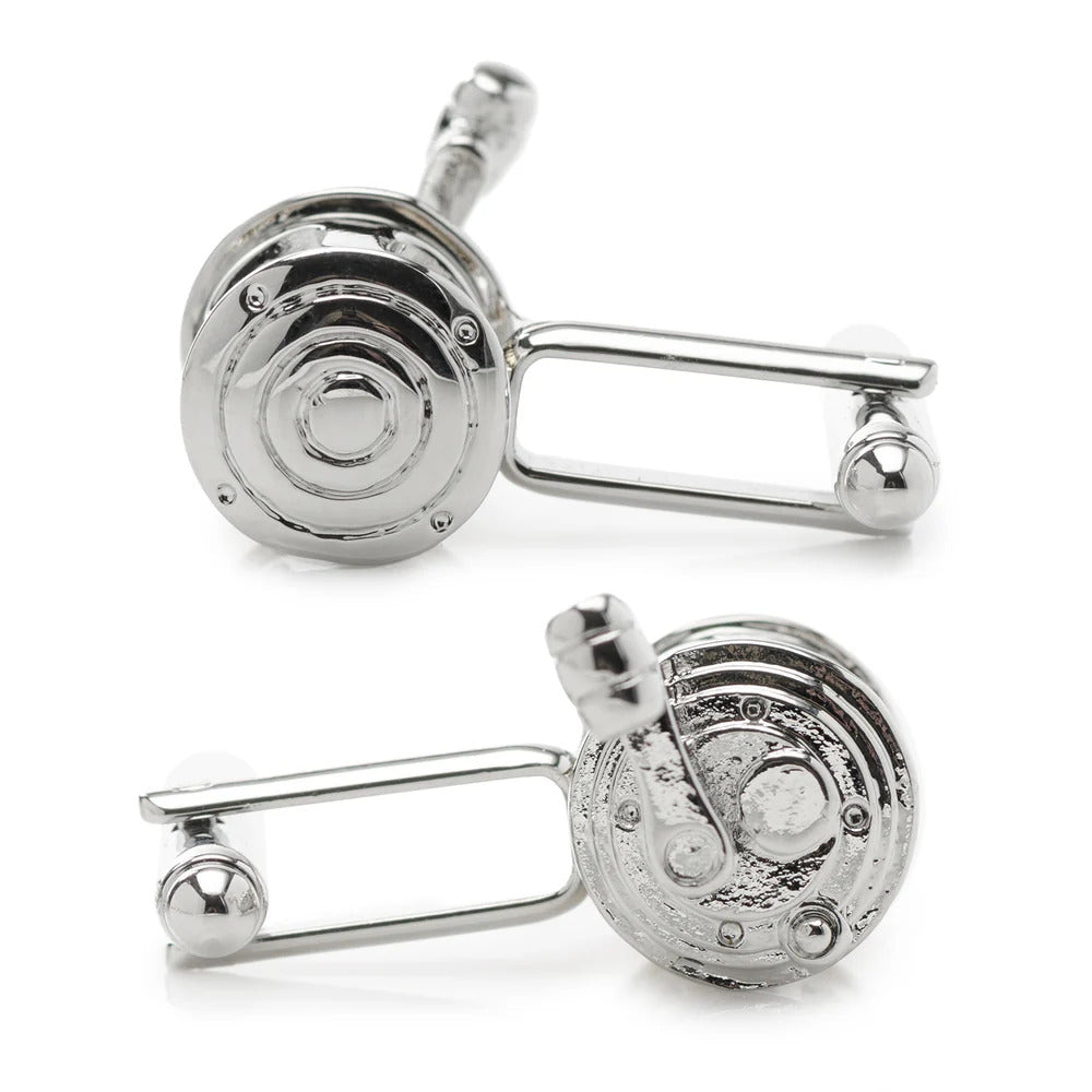 Cufforax Men's Silver Fishing Reel Novelty Cufflinks