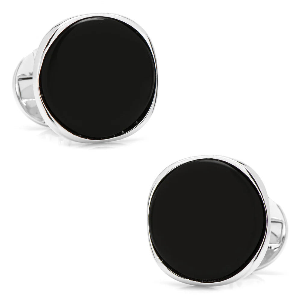 Cufforax Men's Sterling Silver Round Onyx Formal Stud Set