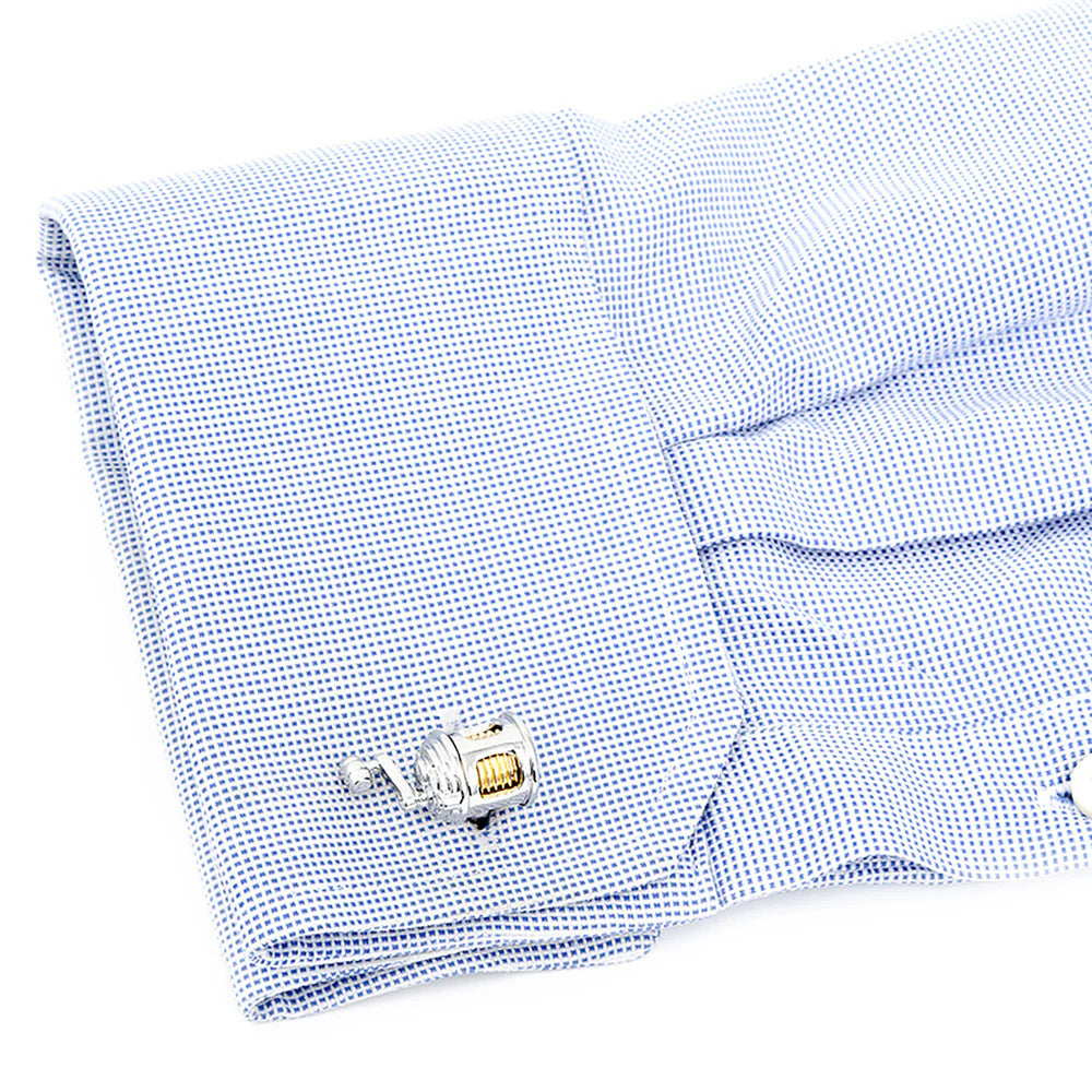 Cufforax Men's Silver Fishing Reel Novelty Cufflinks