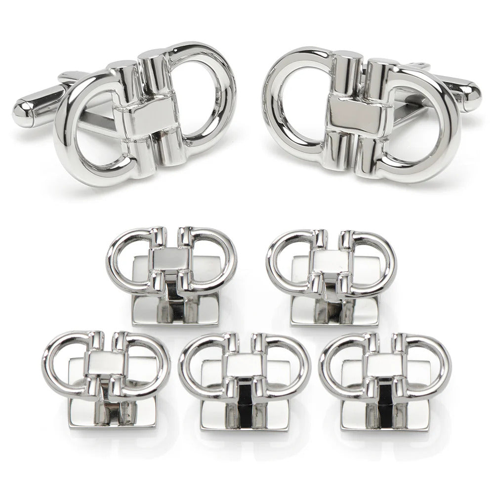 Cufforax Men's Silver Horse Bit Stainless Steel Formal Stud Set