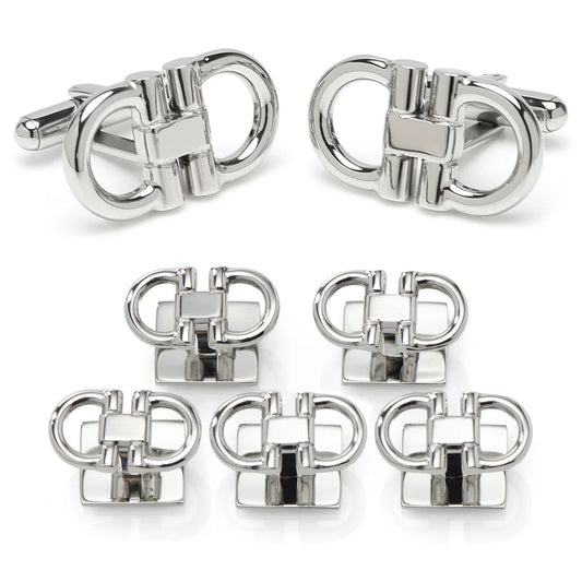 Cufforax Men's Silver Horse Bit Stainless Steel Formal Stud Set